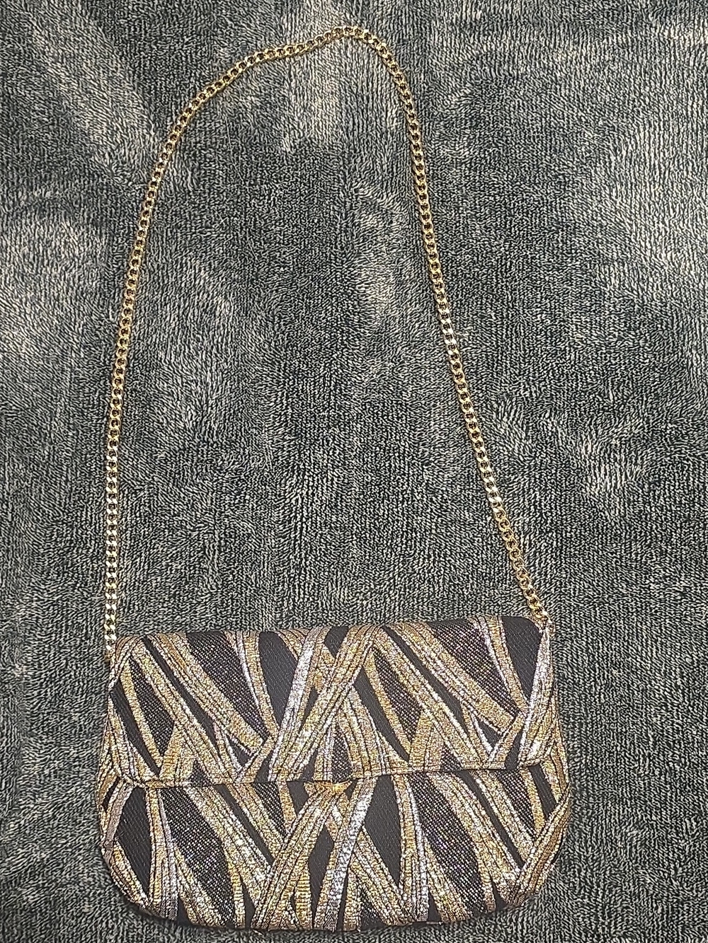 Walborg Black and Gold Chain-Accent Evening Clutch
